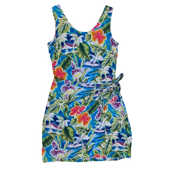 VTG Hawaiian Honi Sarong Dress Size 8 Tropical Floral Print Rayon Summer Beach - Picture 2 of 5